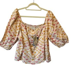 Faherty B Yellowtail blouse XL Cali top NWT Balloon sleeve Square neck Womens